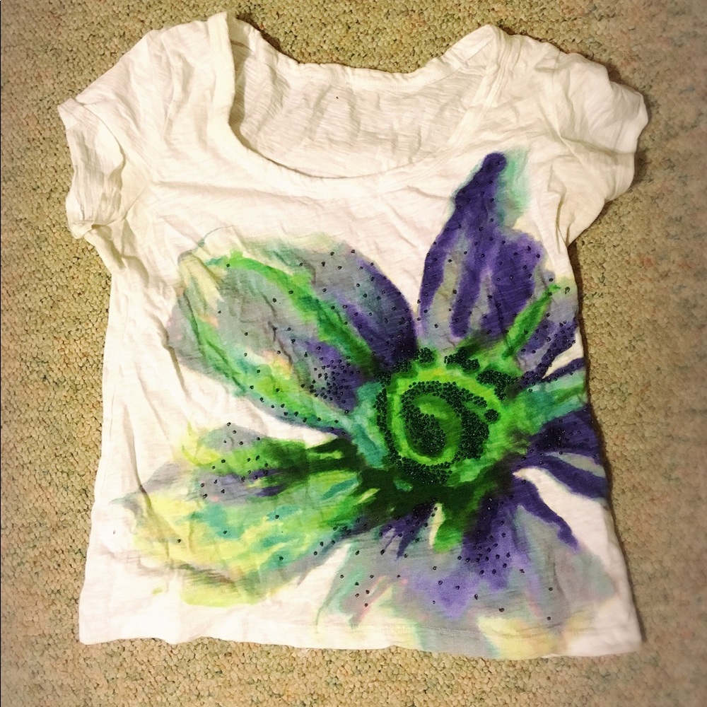 White short sleeve t-shirt floral print cotton